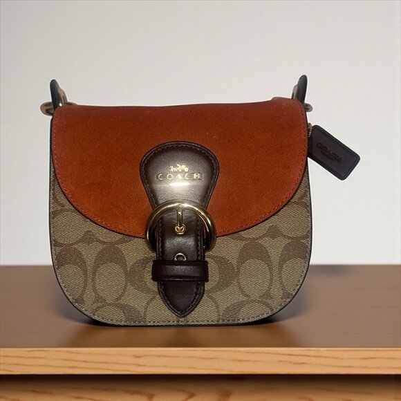 Coach Kleo 17 Bag C5691 Orange Suede Signature Canvas Convertible Handbag Fall - Picture 5 of 11